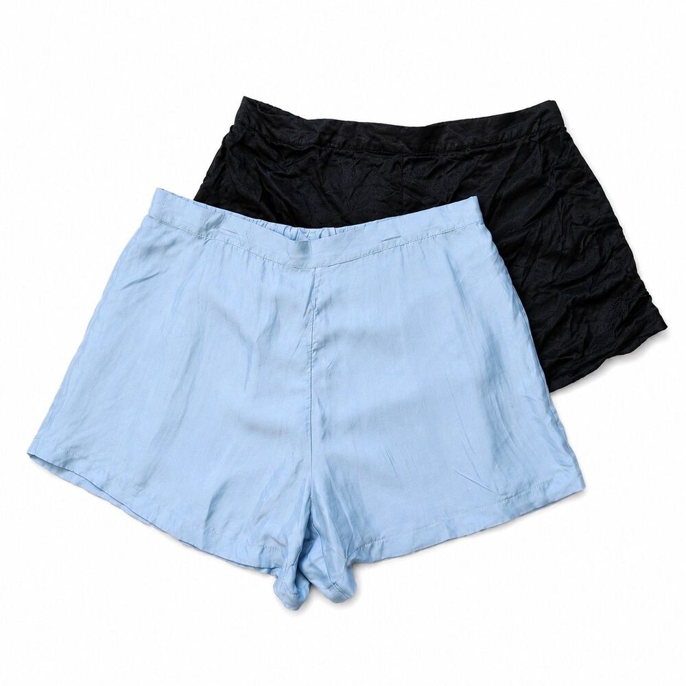 Lot Of 2 Athleta Calm Cool Shorts Womens 2X Blue Black Cupro Elastic Waist EUC